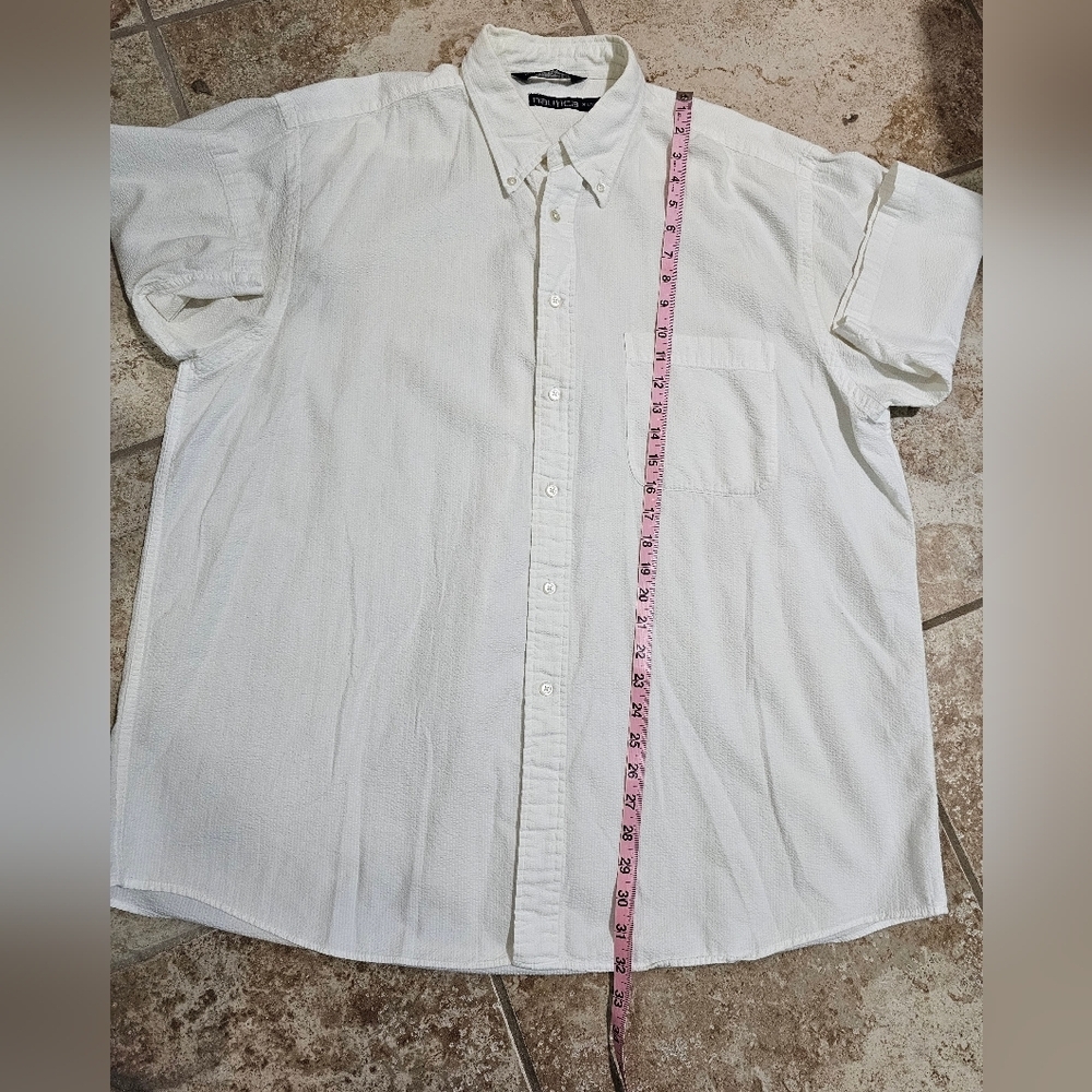 Nautica Men XL White Seersucker Short Sleeve Button Down Shirt Cotton Archival - Picture 6 of 6